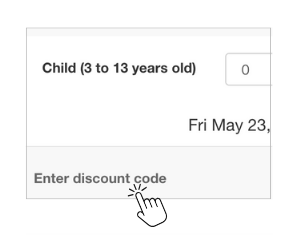 Ticket selection screenshot showing where to enter a voucher or discount code.